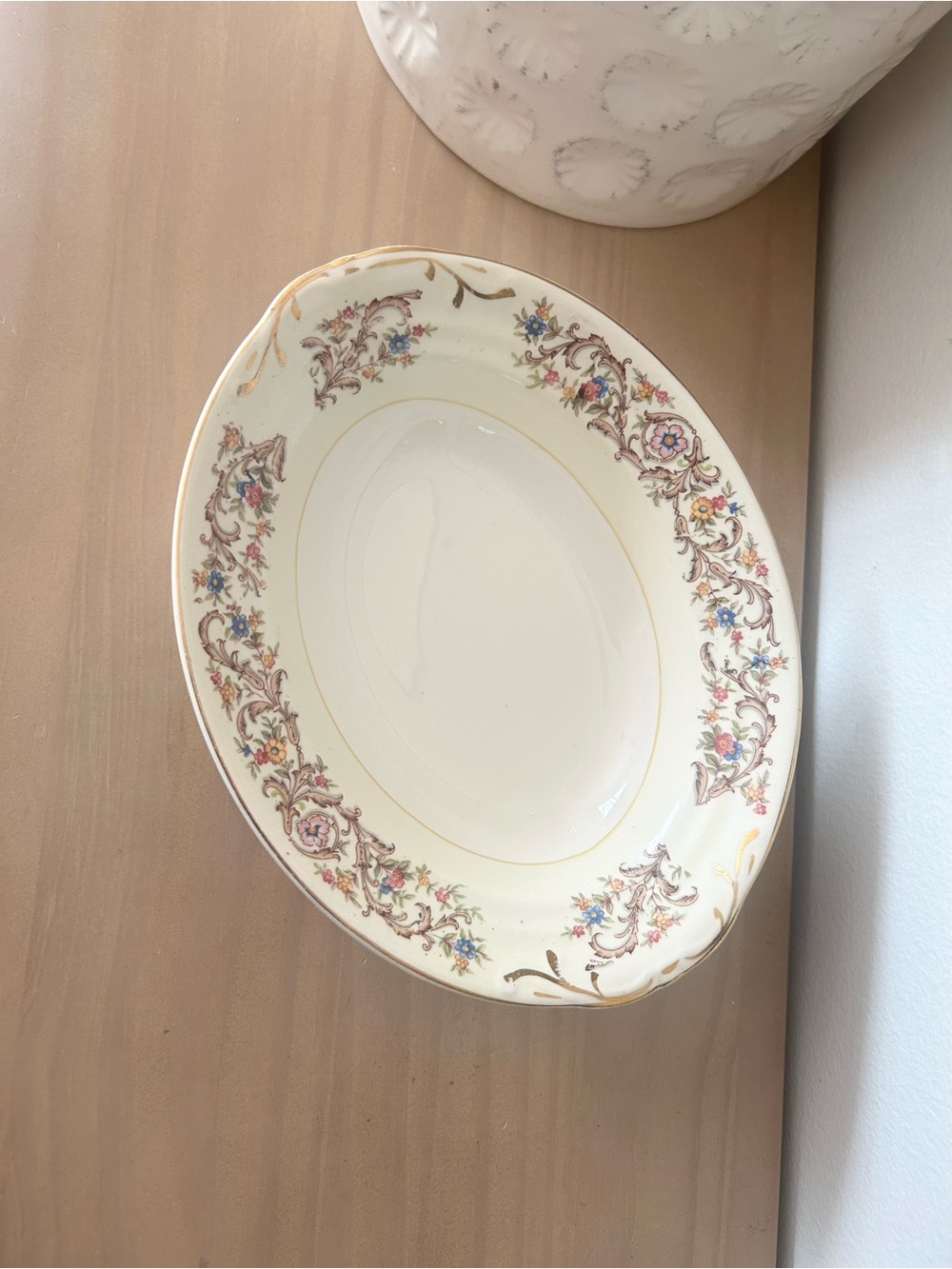 Vintage Crown Potteries Co Oval Vegetable Serving Bowl USA Floral